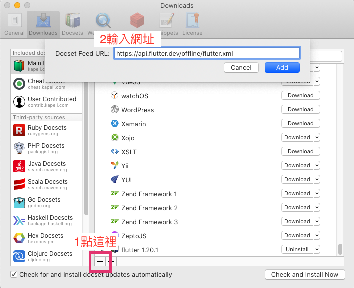 Install flutter docset in Dash